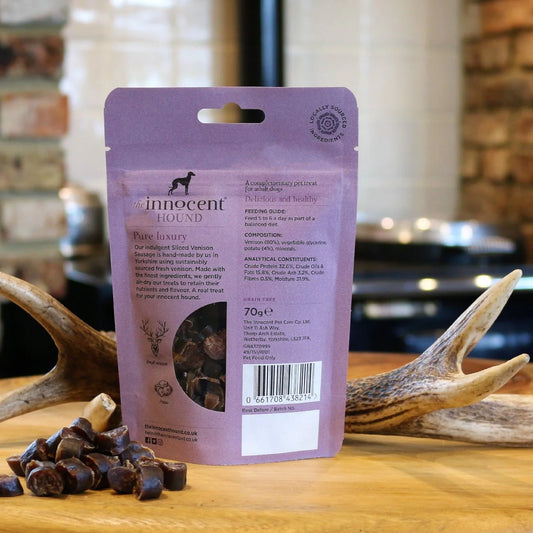 Sliced Venison Sausages - The Innocent Hound