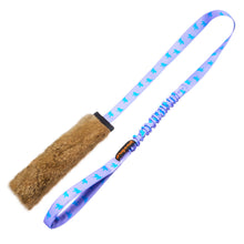 Load image into Gallery viewer, Rabbit Fur Squeaky Bungee Chaser Tug Toy | Tug-E-Nuff: Royal Blue Pattern Handle