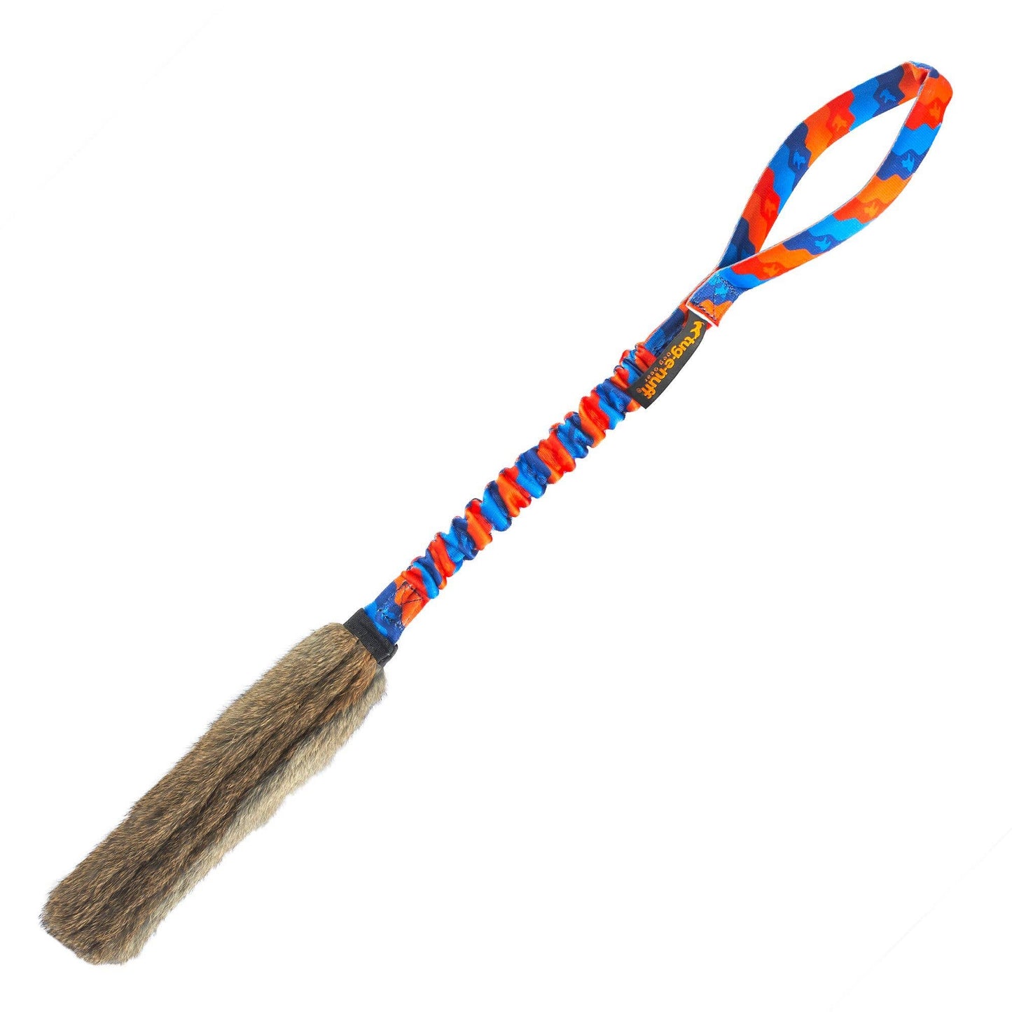 WondaBunny Bungee Tug | Rabbit Fur Dog Toy  | Tug-E-Nuff: Orange Pattern