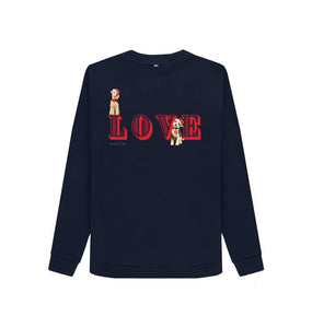 Navy Blue LOVE! Bob & Bertie's joyful women's Christmas sweatshirt