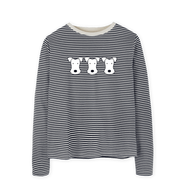 Oat & Navy Stripe Foxy! Women's Stripe Heavyweight Long Sleeve T-Shirt