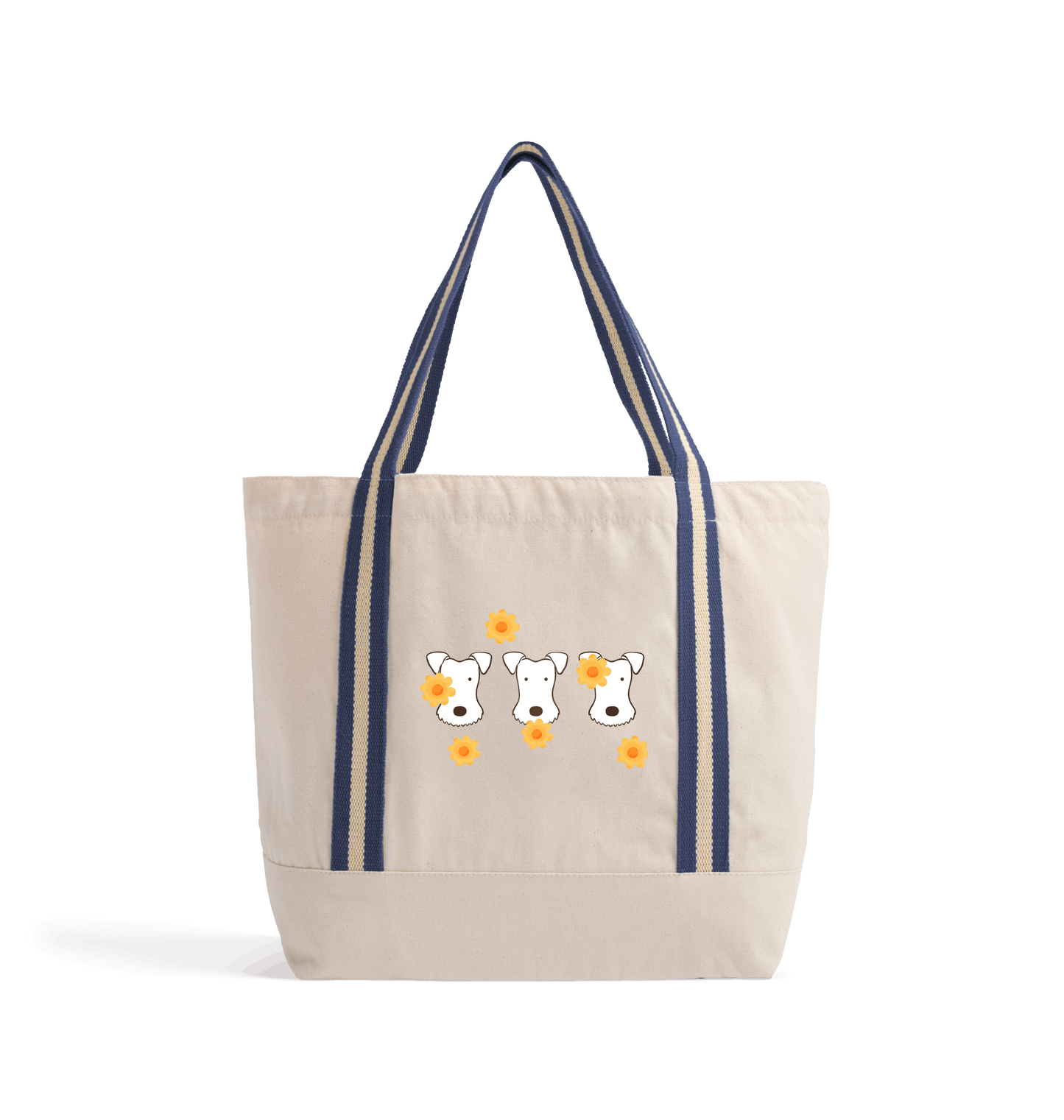 Natural/French Navy Heat Transfer Bag Front