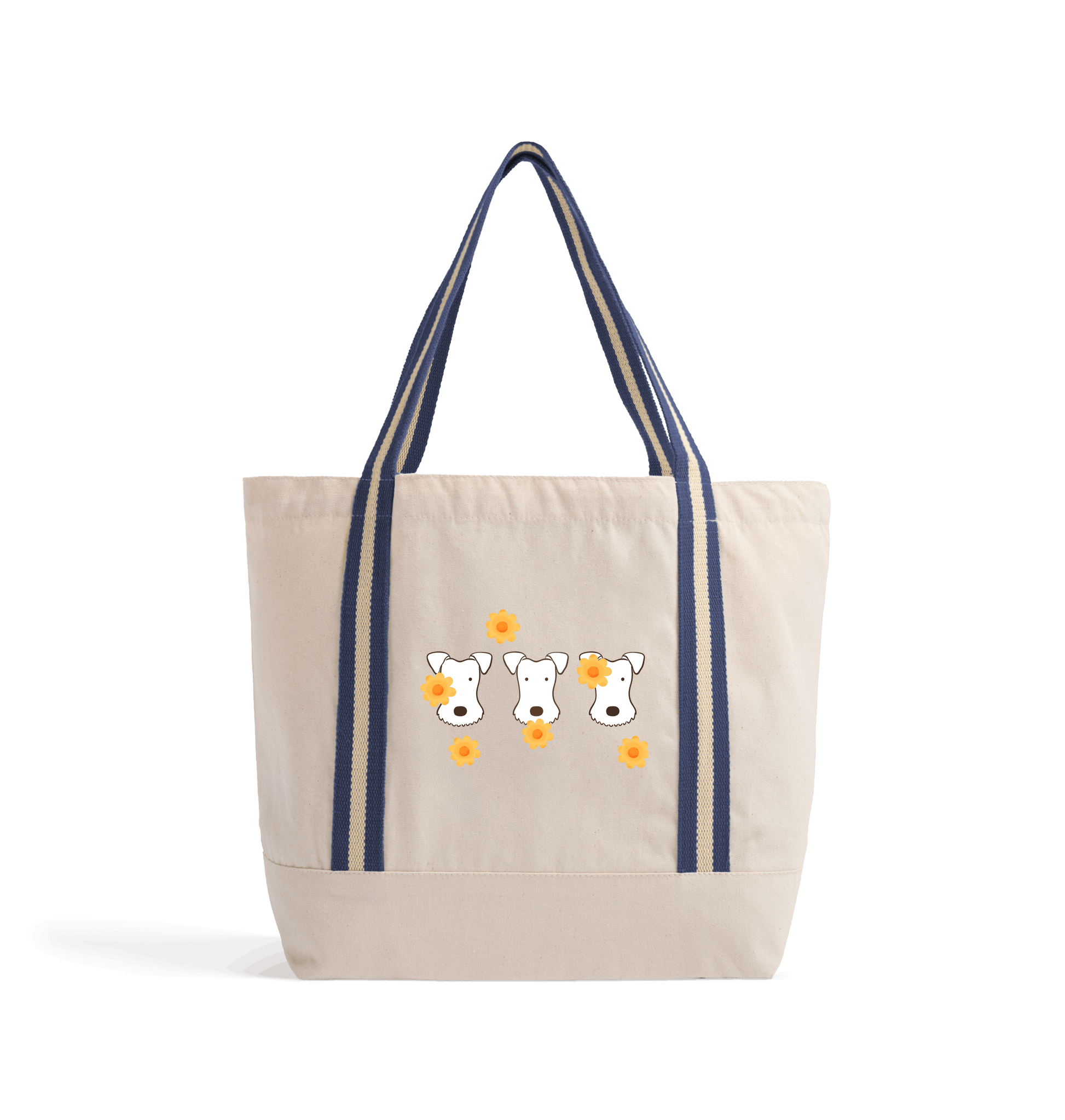 Natural/French Navy Heat Transfer Bag Front