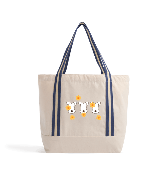 Natural/French Navy Heat Transfer Bag Front