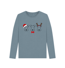 Load image into Gallery viewer, Stone Blue Foxy Christmas! Long Sleeve Tshirt