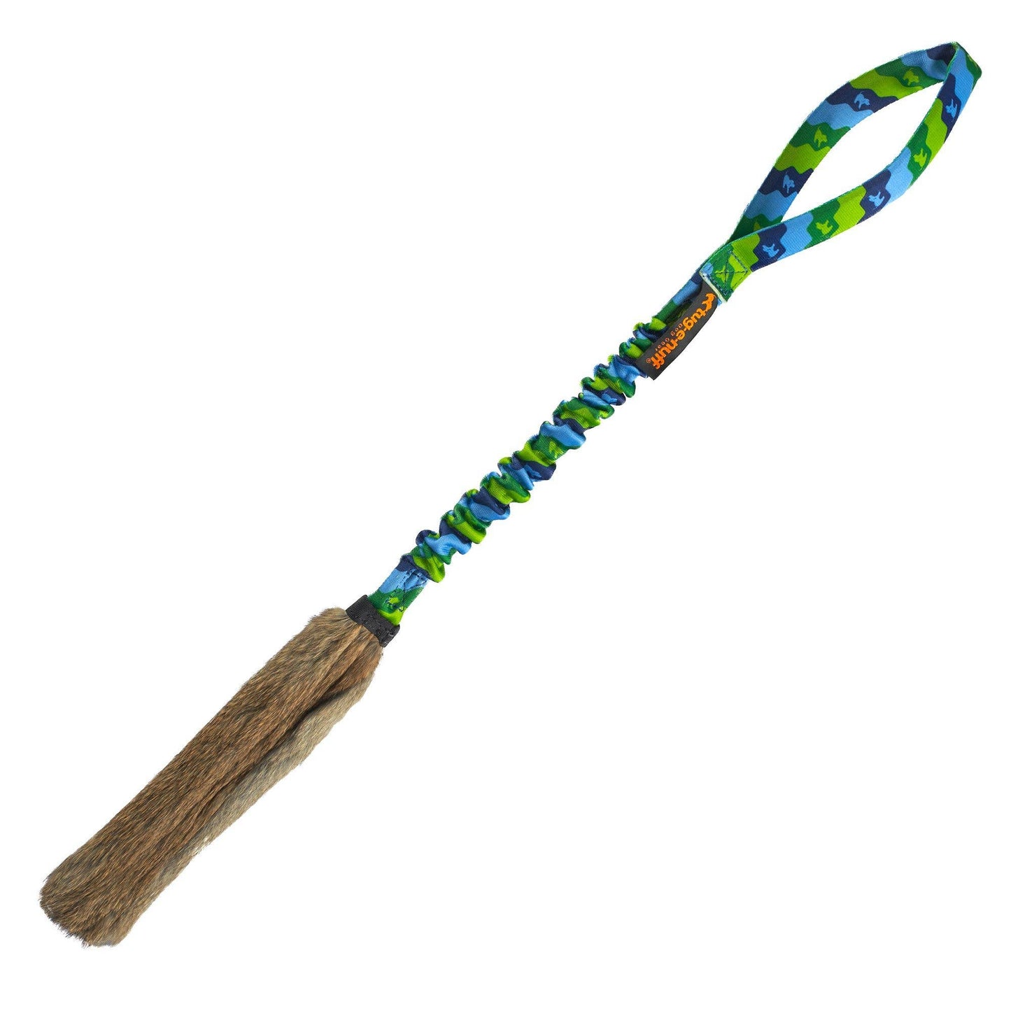 WondaBunny Bungee Tug | Rabbit Fur Dog Toy  | Tug-E-Nuff: Green Pattern