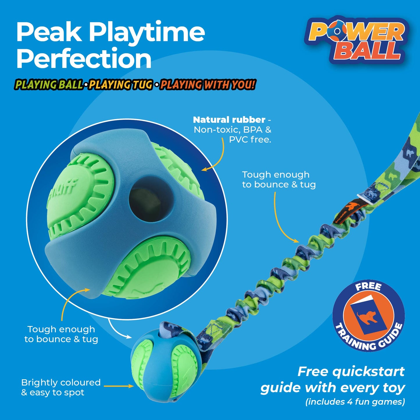 PowerBall Bungee Tug | Dog Ball Toys | Tug-E-Nuff: Orange Pattern