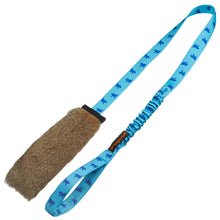 Load image into Gallery viewer, Rabbit Fur Squeaky Bungee Chaser Tug Toy | Tug-E-Nuff: Royal Blue Pattern Handle