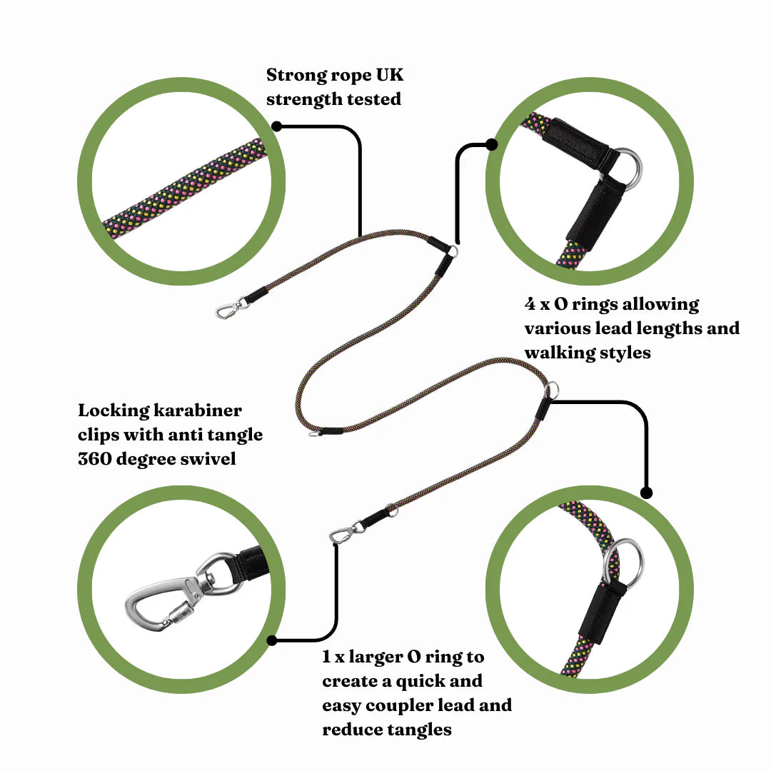 Multifunctional Rope Lead - GO-B-Flextra - Hollyhock - Neerdog
