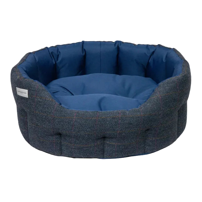 tweed blue round dog bed