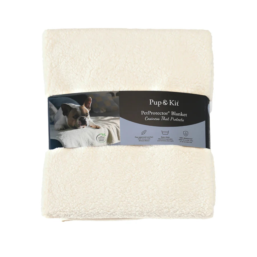 Pup & Kit Pet Protector Waterproof Pet Blanket - cosy sherpa fleece - natural