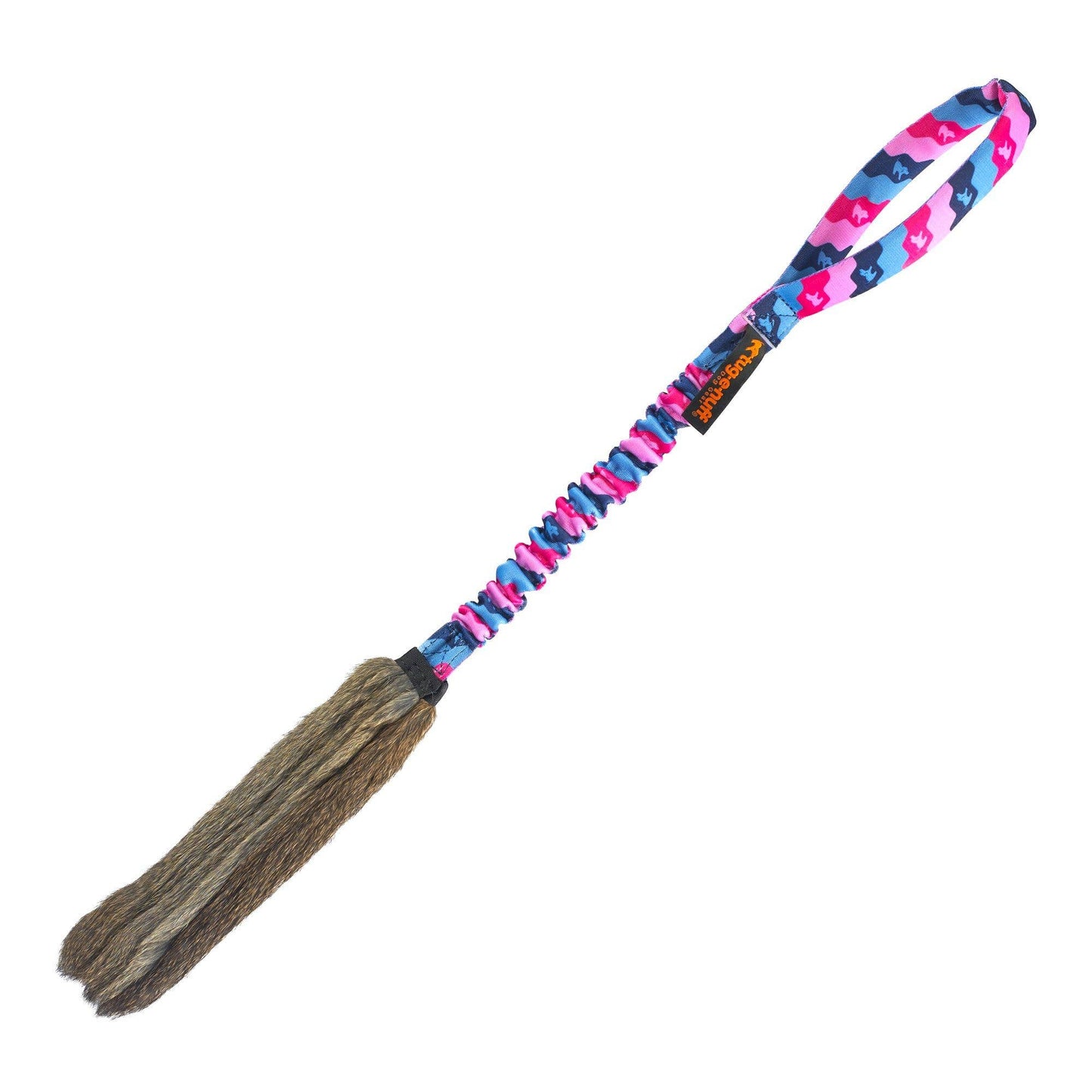 WondaBunny Bungee Tug | Rabbit Fur Dog Toy  | Tug-E-Nuff: Orange Pattern