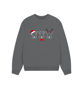 Slate Grey Foxy Christmas! Dark Colours Slouchy Sweatshirt