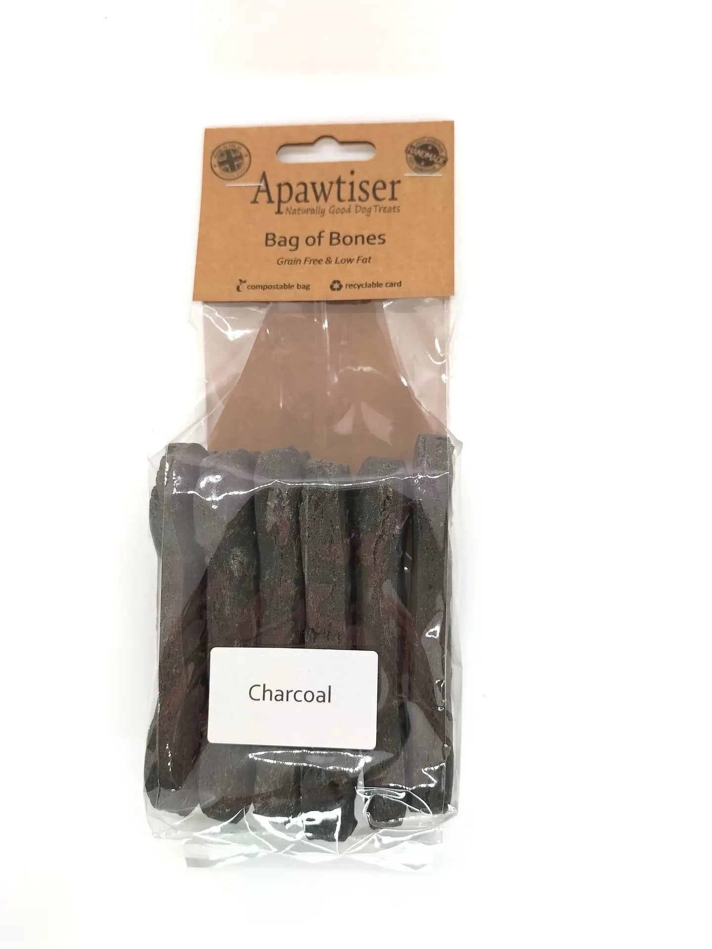 packet of apawtiser charcoal bone shaped biscuits