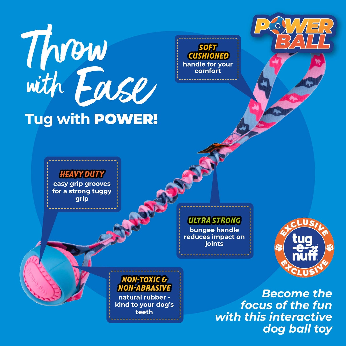 PowerBall Bungee Tug | Dog Ball Toys | Tug-E-Nuff: Orange Pattern