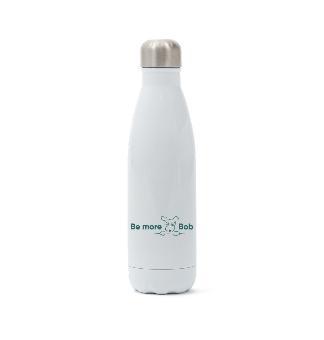 White Be More Bob logo water bottle