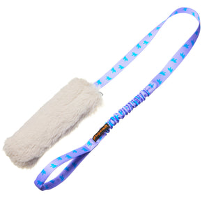 Faux Fur Squeaky Chaser Bungee Edition | Tug-E-Nuff: Teal Pattern Handle