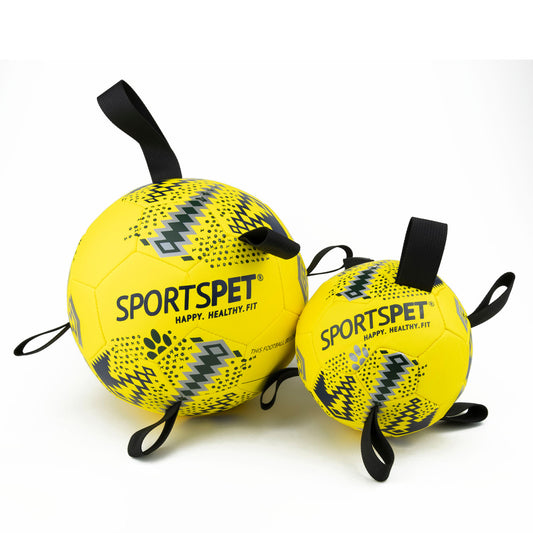 sportspet football with tabs on the side for dogs to hold - yellow