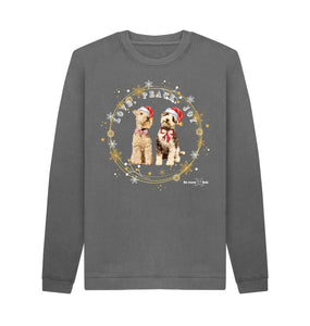 Slate Grey Love, Peace, Joy! Men's Christmas Sweatshirt (although can be unisex!)