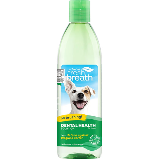 Tropiclean Fresh Breath Solution - no brushing!