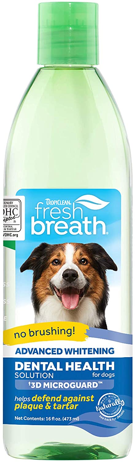 Tropiclean Fresh Breath Solution - no brushing!