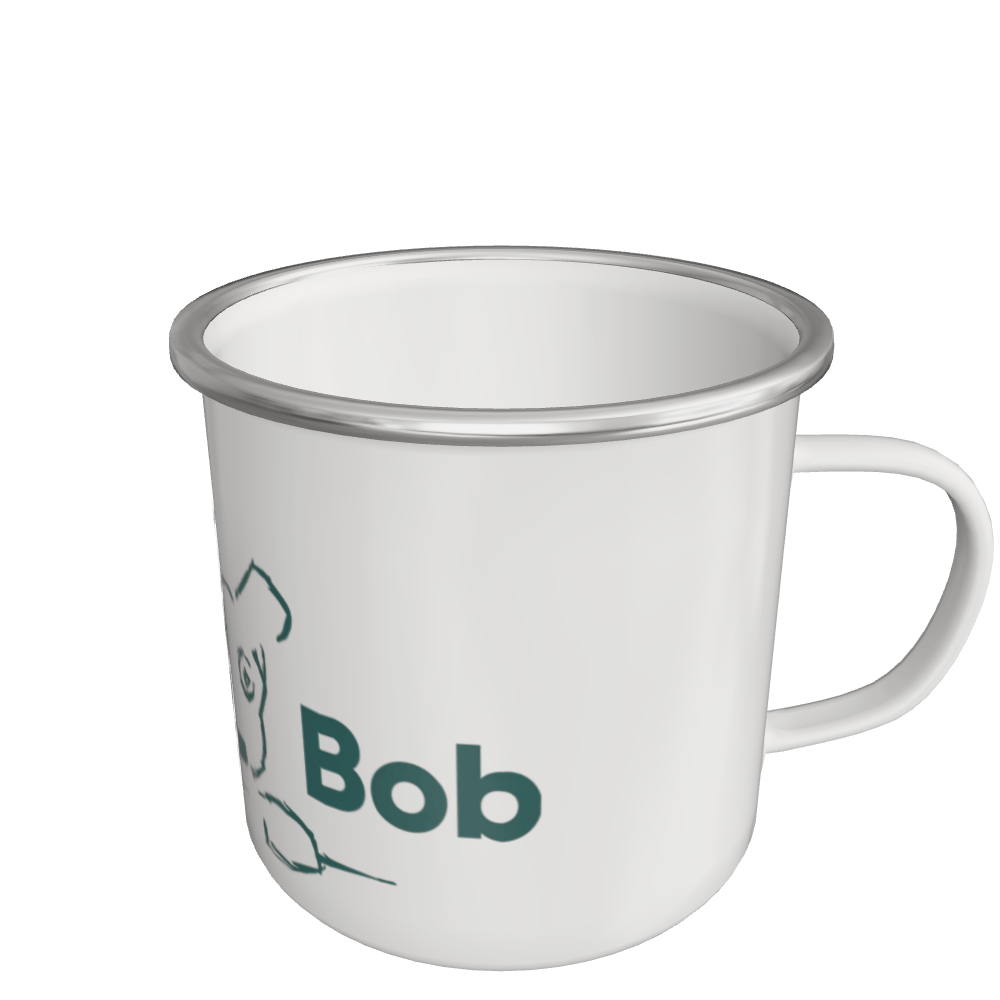 White Be More Bob enamel mug