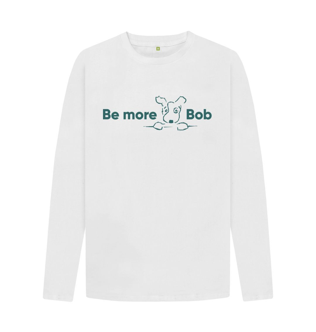 White Be More Bob Men's Long-Sleeve T-Shirt - White