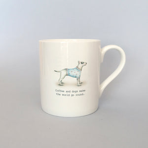 Beautiful Bone China Bull Terrier Mug "Coffee and Dogs"