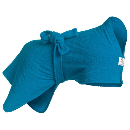 A blue Dogrobe designed for drying and warming dogs, displayed on a white background.