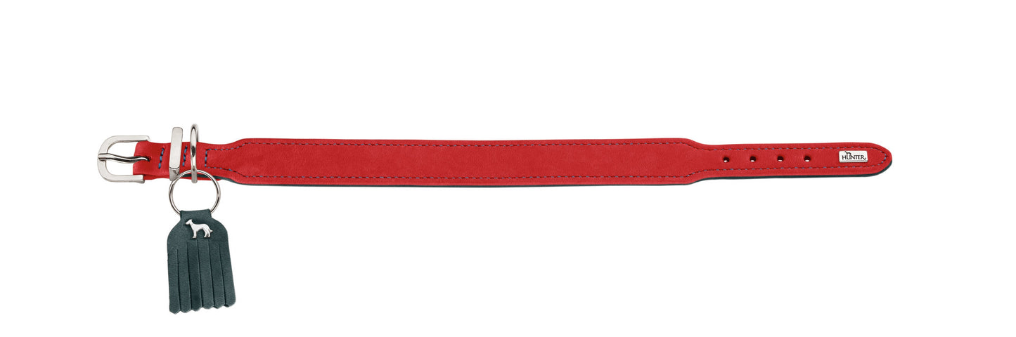 Hunter 'Lucca' Petit Leather Collar - Red & Turquoise