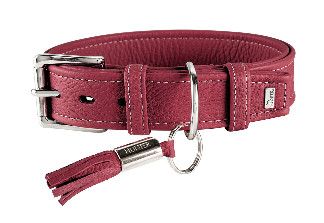 Hunter 'Cannes' Leather Collar - Burgundy - ONE SIZE REMAINING