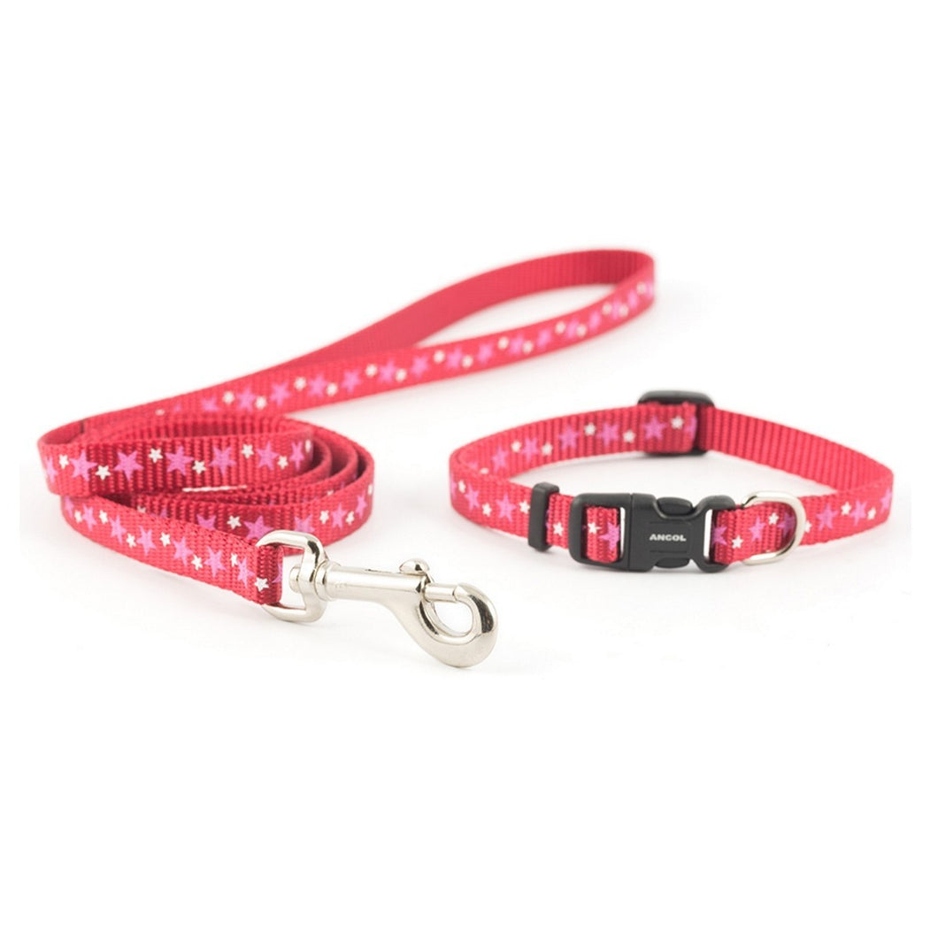 Puppy collar set - Red & Pink stars